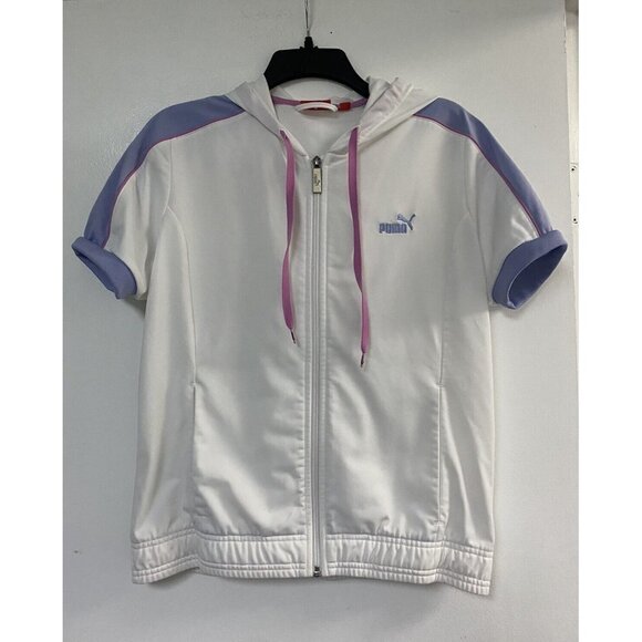 Puma Women's Short Sleeve Jacket White/Lavender/Pink Size L - Picture 1 of 6